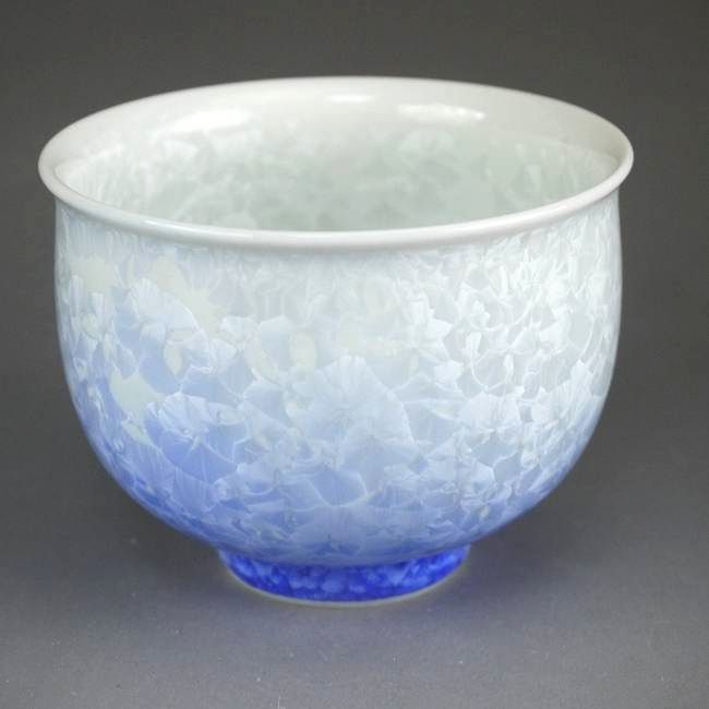 乐天商城 - 京焼 清水焼　花結晶お茶呑み茶碗　陶あん　白地青