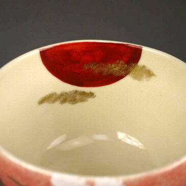 京焼 清水焼 金彩日の出鶴抹茶茶碗 桜谷