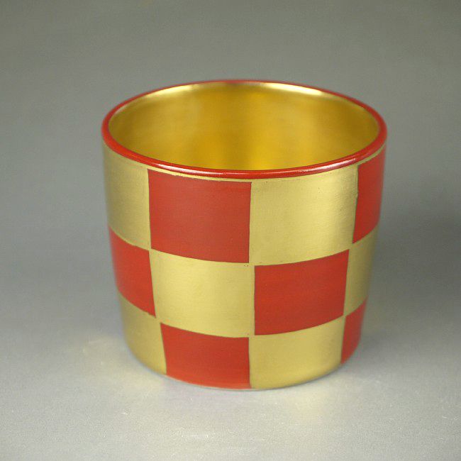 京焼清水焼 金彩赤市松煎茶碗 光抱