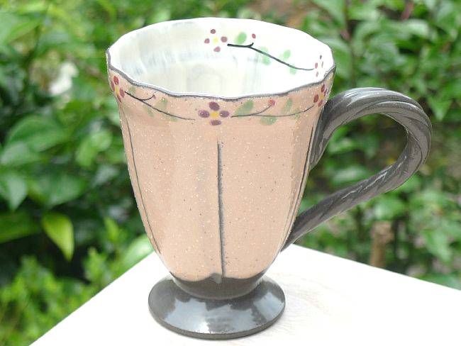 京焼 清水焼　花くるりマグカップ 赤　加春