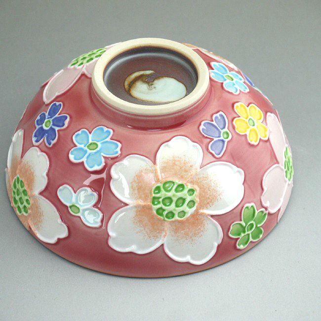 茶碗 京焼 清水焼 赤地桜紋ご飯茶碗　昇峰　小