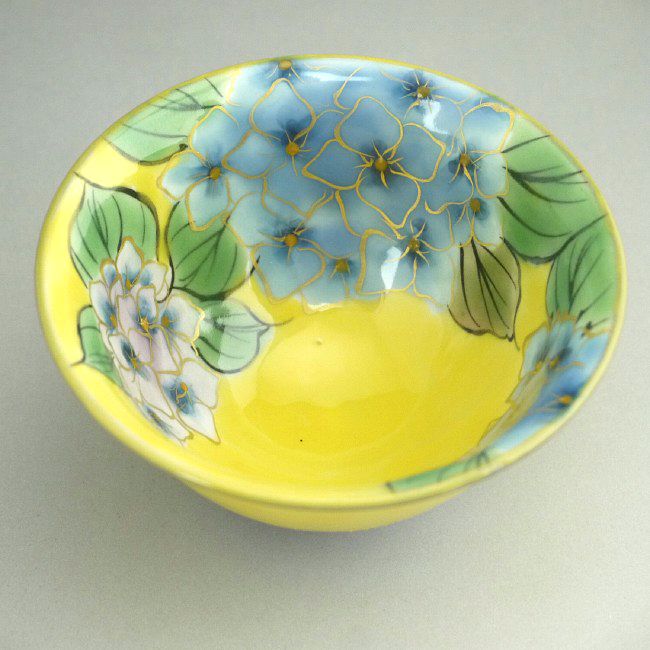 京焼 清水焼 黄塗あじさい盃　陶あん