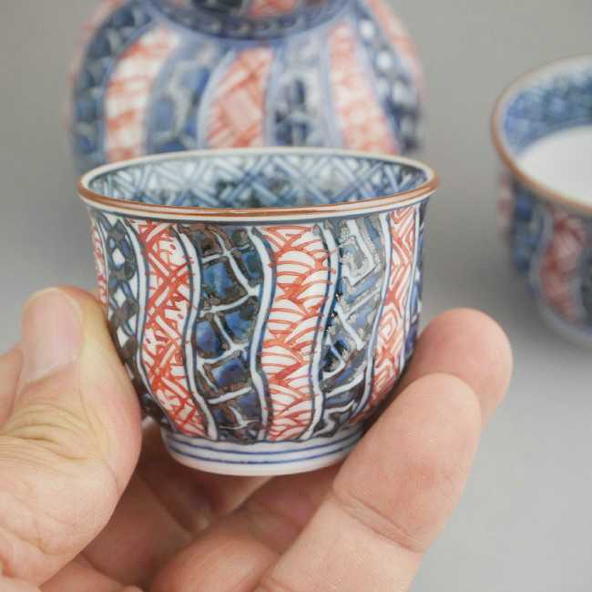 京焼 清水焼 染赤捻祥瑞酒器揃え　鳳山