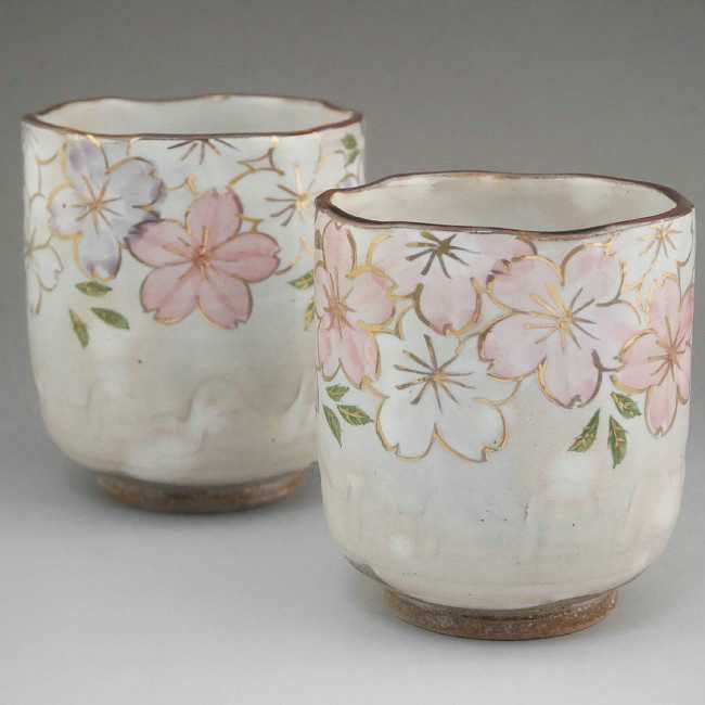 京焼 清水焼 花あかり夫婦湯呑 俊山