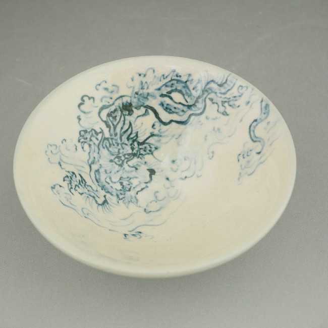 京焼 清水焼 染付鳥獣戯画　龍画平盃　陶仙