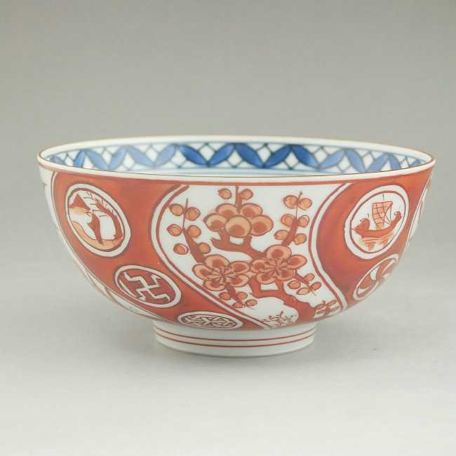 京焼 清水焼 染赤四君子ご飯茶碗　賀峰　小