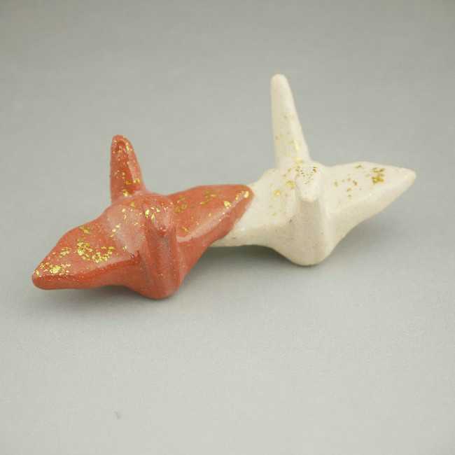 京焼 清水焼 紅白折り鶴箸置き 楽入単品