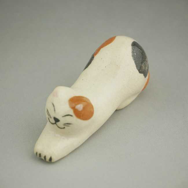 京焼 清水焼 伸び猫箸置き 三毛 楽入単品