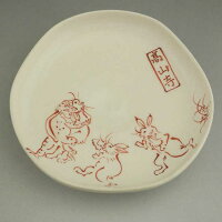 京焼 清水焼 赤絵鳥獣戯画豆皿 陶仙