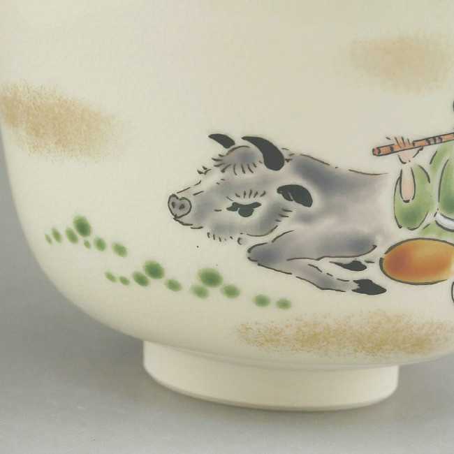京焼 清水焼 牛に童抹茶茶碗　陶楽