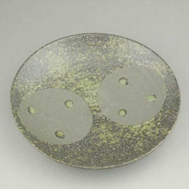 Kiyomizu Ware - 京焼 清水焼 灰緑丸5寸皿　単品　多屋嘉郎