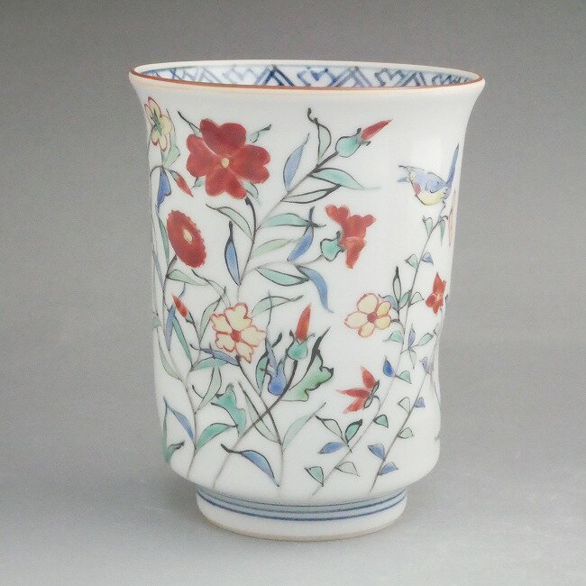 京焼 清水焼 色彩花鳥湯呑　鳳山　大　単品