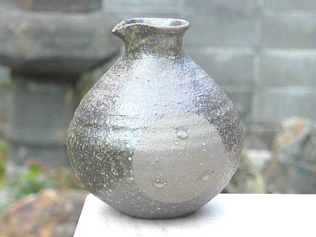 京焼 清水焼 灰緑丸徳利　多屋嘉郎