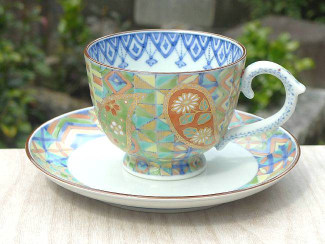 京焼 清水焼 色絵ペイズリーコーヒー碗皿