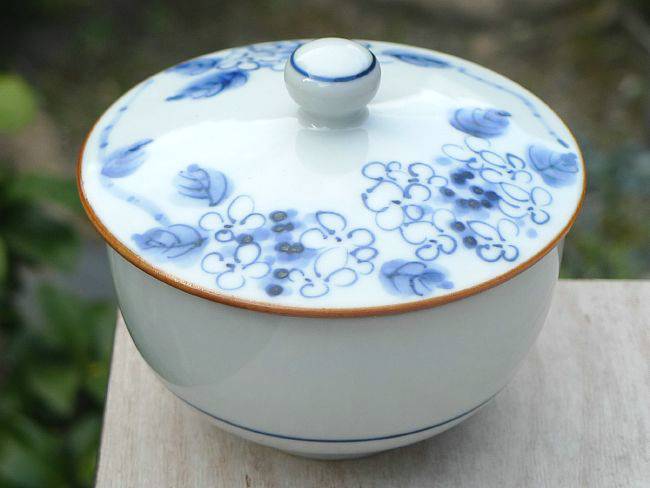 京焼 清水焼 染草花蓋付汲出碗　あじさい単品