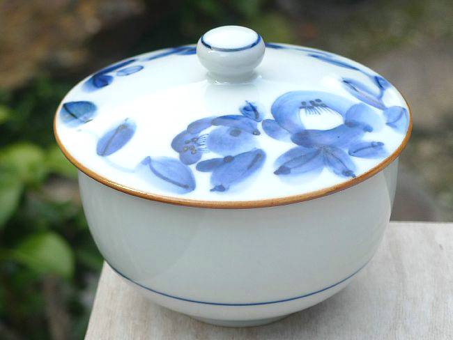 京焼 清水焼 染草花蓋付汲出碗　椿単品