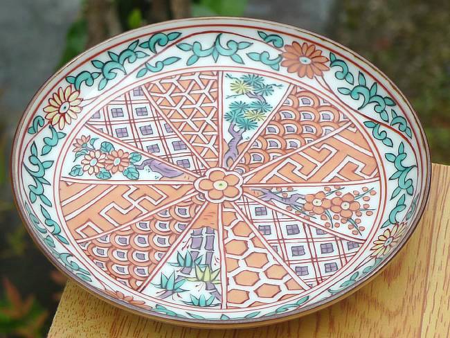 京焼 清水焼 色絵帯唐草四寸皿　昭阿弥