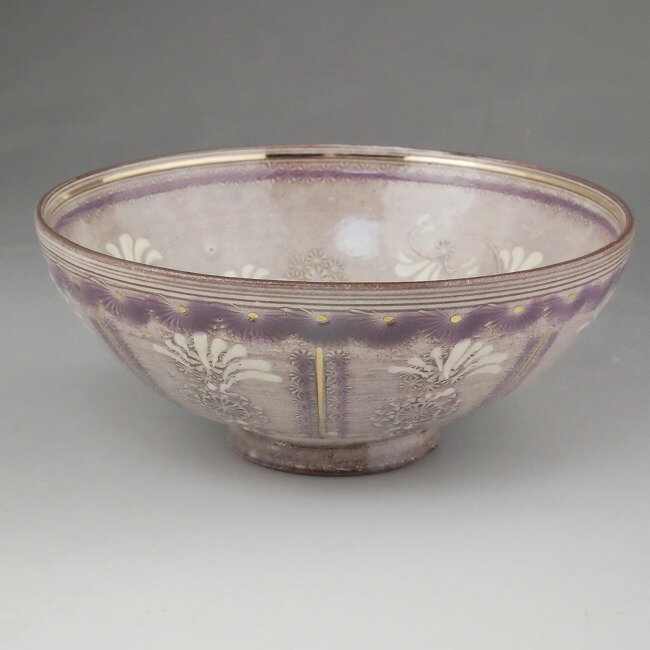 京焼 清水焼 紫彩花紋ご飯茶碗　大