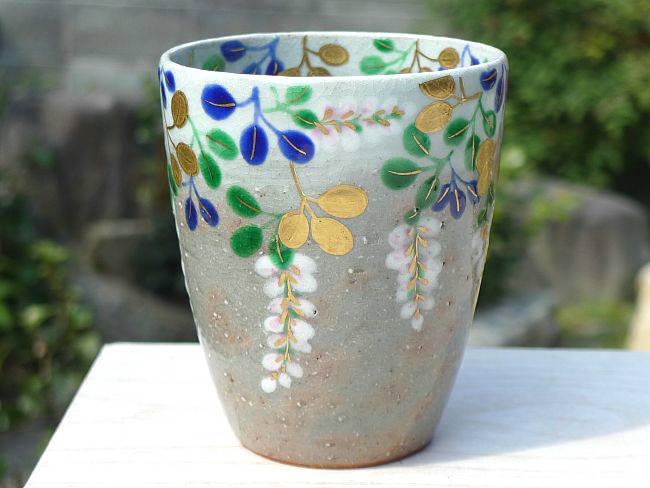 京焼 清水焼 色絵藤フリーカップ　善昇