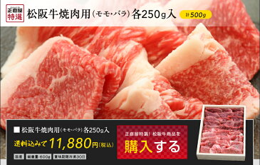 松阪牛　焼肉用（モモ肉、バラ肉）各250g入、計500g入【02P03Sep16】