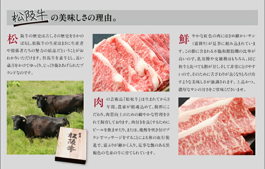 松阪牛グルメセット：（サーロインステーキ125g×4枚、網焼き用モモ肉500g、すき焼き、しゃぶしゃぶ用モモ肉250g、ロース肉250g）入【02P03Sep16】