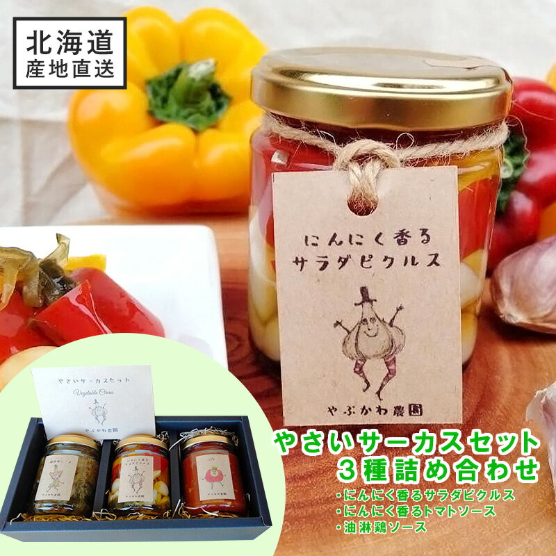やさいサーカスギフト にんにく香るさらだピクルス にんにく香るトマトソース 油淋鶏ソース 常温 北海道 採れたて 新鮮 ギフト パスタ ピザ チキンソテー ロールキャベツ リゾット 冷やし中華 冷ややっこ【こだわりギフト】