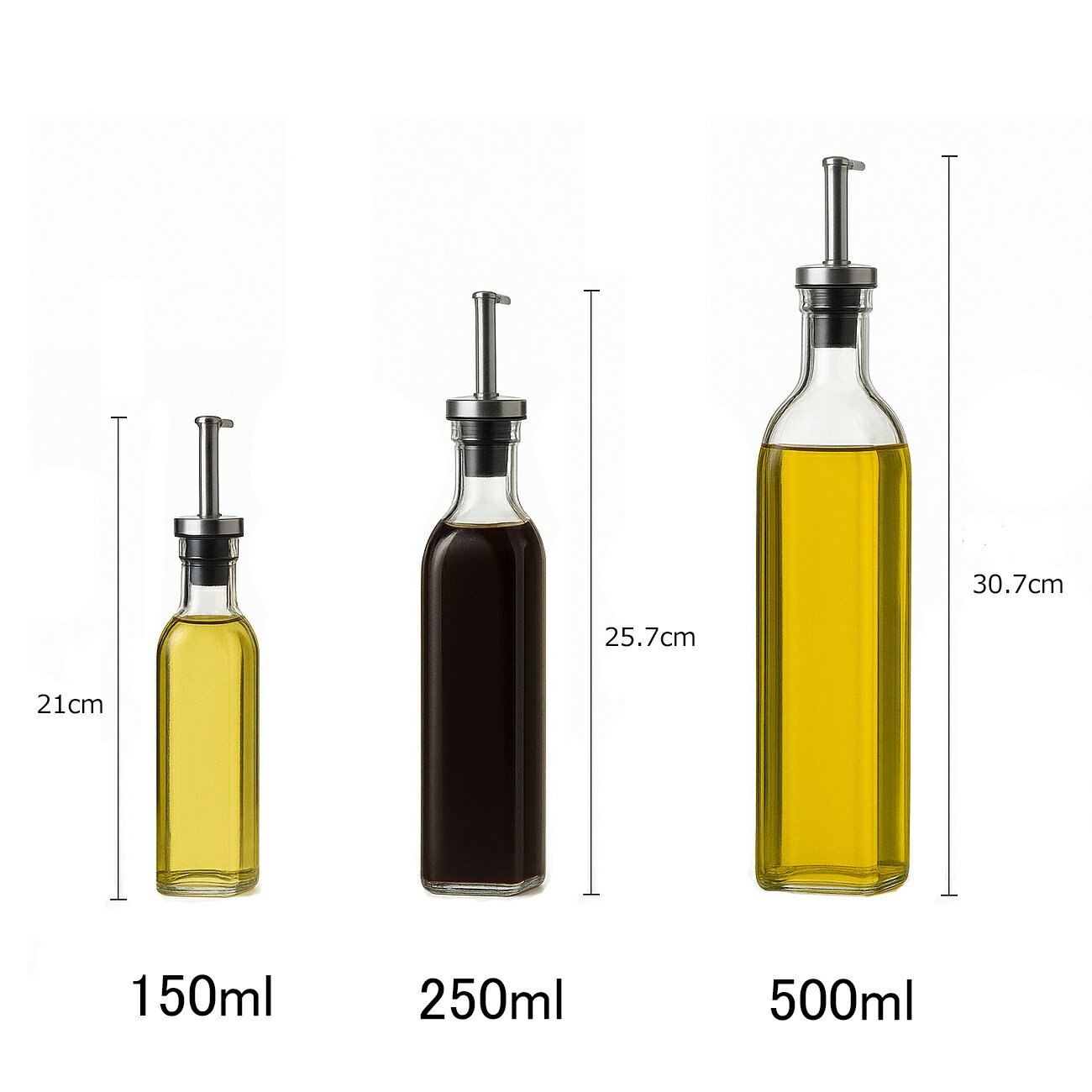 オイル＆ビネガーボトル 150ml 250ml 500ml /ガラス製 ドレッシングボトル オリーブオイル バルサミコ..