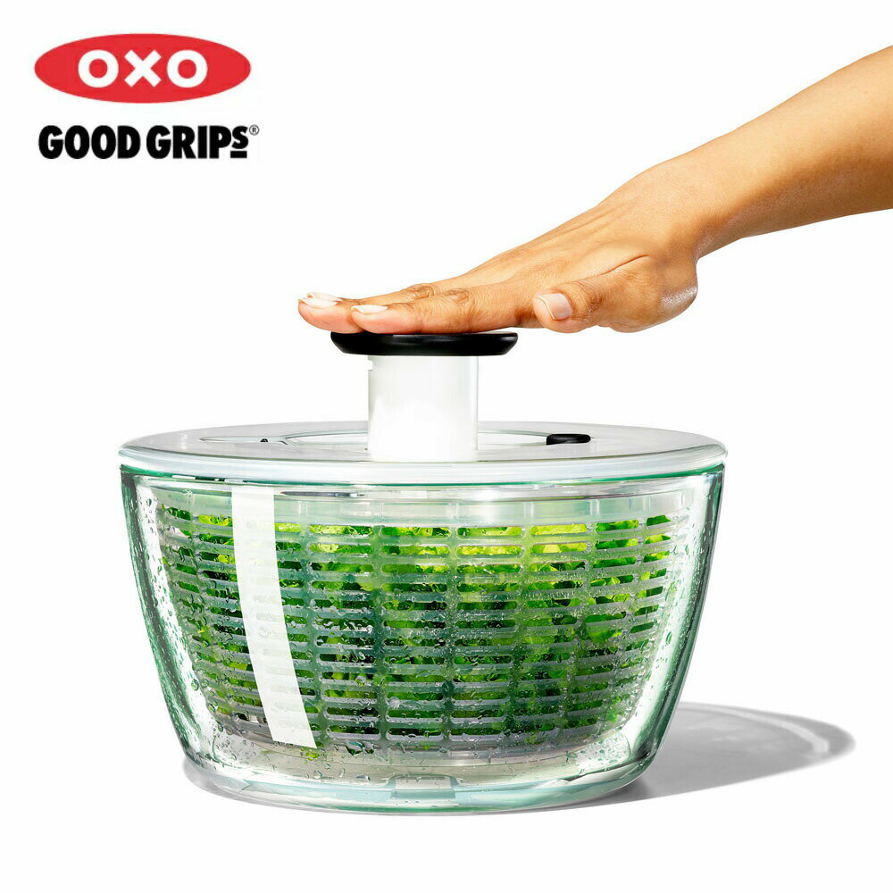 OXO オクソー ガラスサラダスピナー /野菜水切り ザル サラダボウル サラダドライヤー 水抜き 水切りボウル 手動 かご カゴ バスケット ざる ホウケイ酸ガラス ボウル