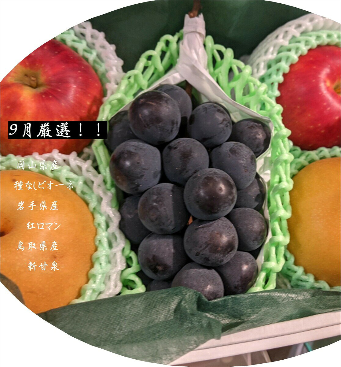 この商品は 9月特選！！岩手県産「江刺の紅ロマン　2L寸2玉」島根県産「シャインマスカット　500g以上1房」鳥取県産「新甘泉　2L寸以上2玉」 ポイントバイヤーが選んだ各地銘品セット！！わずか2週間のセットです。 当社バイヤーがより選別を行い出荷！！ バイヤー歴28年当社バイヤーはこのりんごを選びました。●香り・熟度に優れたりんご●日持ちと食感の良い肉質のしまったりんご●贈答用にも使える色の良いりんごなどなど美味しいものを届けたいと厳選致しました。 ショップからのメッセージ ありがとうございます。食　くらしの中西です。当店は「おいしいものをお買い得に」をモットーにご提供しております。皆様のご協力やご支援あっての当店です。至らぬ点は御座いますがどうかよろしくお願いいたします。※当店では順次、バイオマス原料を使用した環境にやさしい緩衝材に切り替えております 納期について 2026年9月上旬よりお届けいたします4
