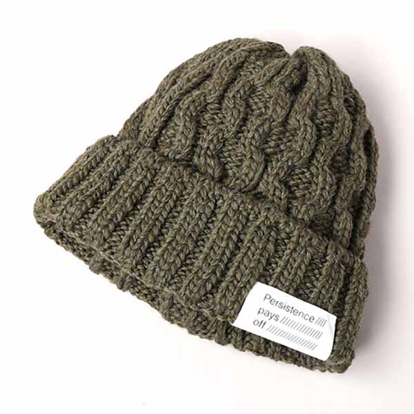 (CA4LA　カシラ) MIXED KNIT　(KAHKI) / 　ウールケーブル編みニット帽　ダブルニット帽