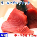 生・本マグロ　中トロ・赤身ブロック　約1.5kg　国産・養殖 （血合い・皮あり） 背側