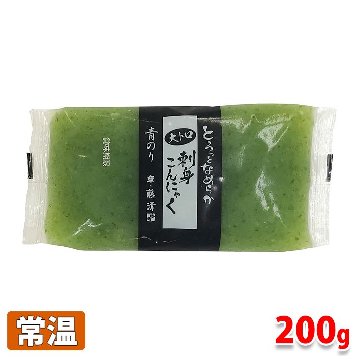 刺身こんにゃく　青のり　200g 青のりを練りこんだ、やわらかな新食感がある刺身こんにゃくです。 お好みにカットしてさしみ醤油などでお召し上がりいただくと、海苔の風味をお楽しみいただけます。 ダイエットにもおすすめ。 『藤清』の蒟蒻(こんに...