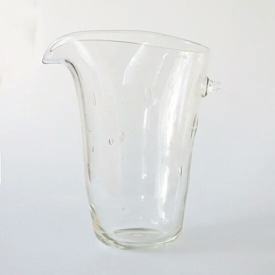 泡線片口　大　草野啓利　口径（短辺）80×（長辺）110×高さ130mm 　ガラス　吹きガラス　ピッチャー