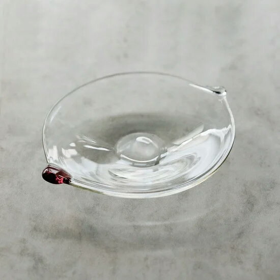 リーフ皿　ワインレッド　草野啓利　吹きガラス　ガラス　作家　おしゃれ　小皿