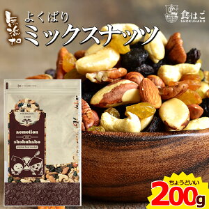 【送料無料】 ミックスナッツ 200g　[ 無添加 ポイント消化 美容 健康 おつまみ おやつ アーモンド クルミ マカダミア カシューナッツ 落花生 黒大豆 レーズン お菓子 製菓 製パン 料理 ]