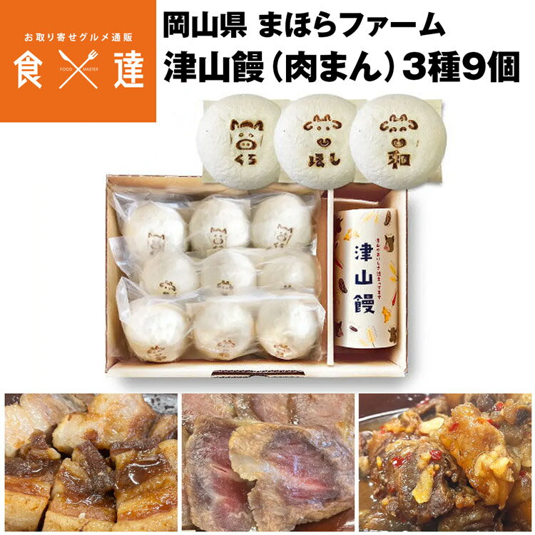肉まん 冷凍 取り寄せ 津山饅3種9個セット 黒豚 干し肉 和牛すじ肉 岡山県産 津山 まほらファーム ギフト 産直 冷凍便 同梱不可 指定日不可