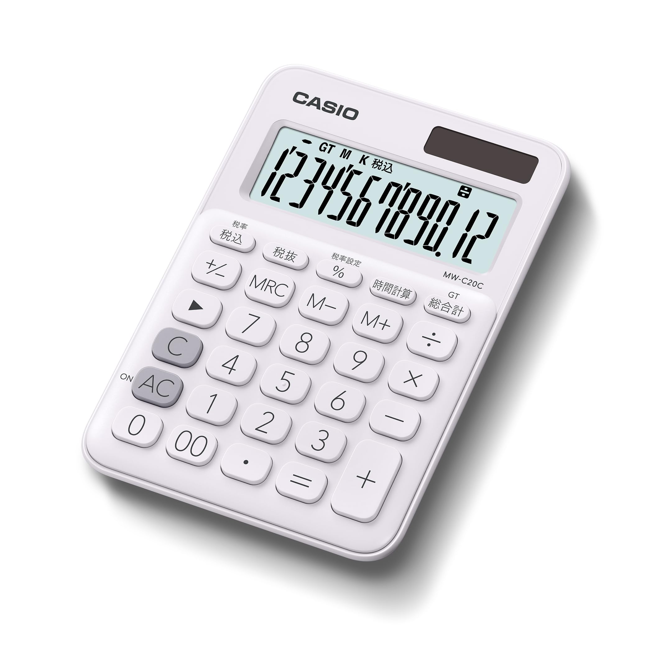 카시오 화려한 계산기 화이트 12 자리 미니 저스트 타입 MW-C20C-WE-N