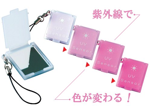 太田アート(Otaart) 『紫外線』強さで色が変わるUVチェック付ミラー(携帯ストラップ付)　■UVセンサー付携帯コンパクトミラー×1点 ワン