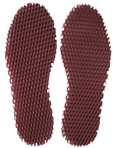 インソール・レッド 9610・寸法:275×100×5.4mm・材質:本体/ポリエステル48%、ナイロン52%、滑り止め/アクリル酸エステル系エマルジョン樹脂説明 商品紹介 サイズに合わせて鋏で簡単にカットできる。はにかむ立体構造の採用によって、抜群のクッション性・通気性を実現。脚のムレ予防、疲労軽減にも効果が期待できる。 より ●疲労対策＆ムレない、ズレない！インソールプロ！ ●ハニカム立体構造の採用によって、抜群のクッション性・通気性を実現！足のムレ予防、疲労対策に！