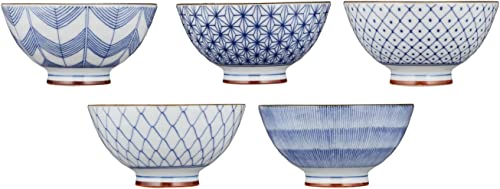 西海陶器(Saikaitoki) 有田焼 清秀窯 お茶碗 飯碗 直径約12cm 5柄 古染絵変り 食器セット 茶碗 セット おちゃわん 青 白