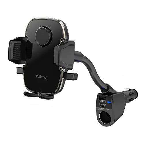 ペルシード(Pellucid) 車内用品 車載スマホホルダー シガーソケット取付 片手ワンタッチ開閉スマホホルダー 手帳型ケース 縦横置き対応
