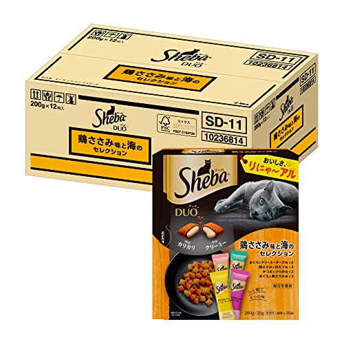 Rakuten - シーバ デュオ キャットフード 鶏ささみ味と海のセレクション 成猫用 200g×12個(ケース買い)