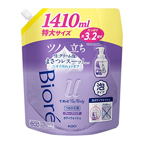・ホワイト 1410×1個 ・素肌のバリア機能の働きを守って洗う。弱酸性説明 現代人のカサつきがちな肌に。 ゴシゴシ洗い卒業！ ツノ立ち生クリーム泡で全身まさつレスーッな洗い方へ。 超微細な泡で肌をこすらず汚れをオフ。みずみずしい健康素肌に きめ細かな泡がたっぷり1.5倍量※！ 3層メッシュ ワイドポンプでツノ立ち生クリーム泡！ 広口でつめかえやすい※ビオレuザボディ泡ボディウォッシュ従来品(8プッシュあたり)との比較 弱酸性の泡がなめらかにすべって汚れを吸い上げ肌の保水力を保って洗います カサつきがちなデリケート肌や、赤ちゃんの肌にも。 再生プラスチック(PET)ボトル使用 オーガニック原料使用（香料の一部）