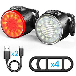 自転車ライトセット USB充電式前後自転車用ランプ IPX5防水標準の自転車安全ランプ 6種類の照明モードを有する警告ランプ 山地と道路自転車安