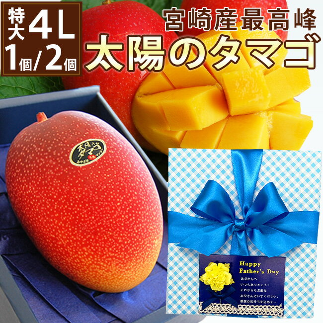 父の日ギフト 特大4Lサイズ 宮崎県産 樹上完熟マンゴー最高峰【 太陽のタマゴ 】 1個 / 2個 化粧箱入り 南国フルーツ トロピカル 果物 ギフト 無料 メッセージカード付き グルメ 高級 健康 贈り物 太陽のたまご