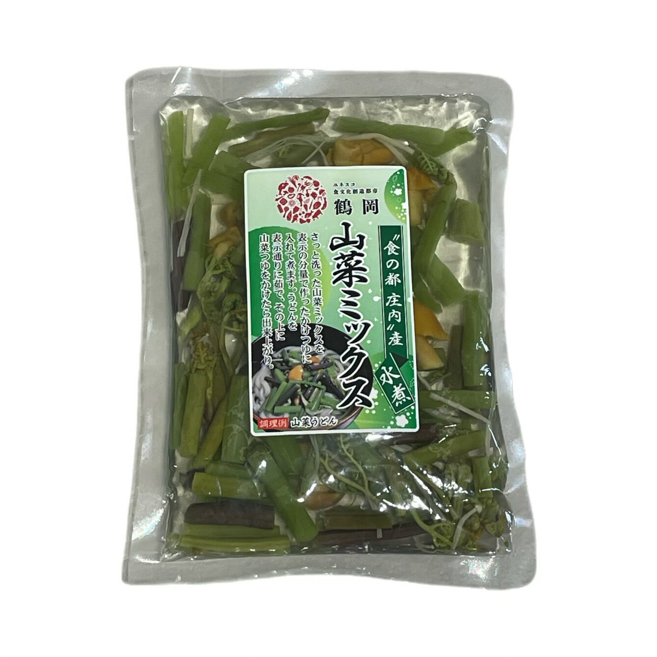 5月20日はポイント5倍！国産山菜ミックス【庄内産：100g】 山形県庄内の美味しい漬物　わらび　みず　なめこ　えのき茸　山菜　鶴岡産　おひたし　水煮