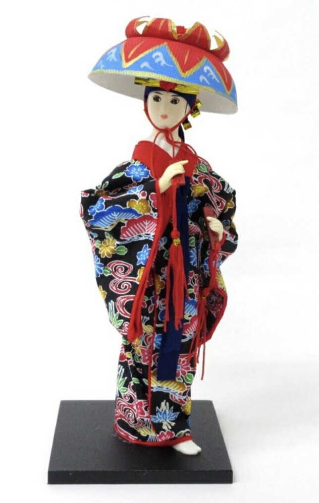 琉球舞踊　沖縄紅型着物　日本人形【お土産】【置物】【黒】 2