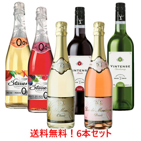 6本まとめて割引販売【送料無料|沖縄除く】大人気のノンアルコールワインが各種詰まった6本セット　＜デュク＆ロゼ＆ベリー＆ピーチ＆メルロー＆シャルドネ＞