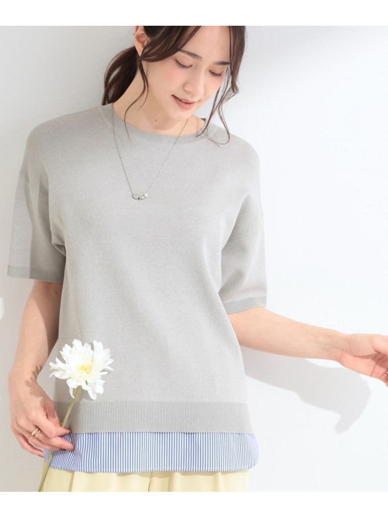 Rakuten - 【ひんやり/UV/洗濯機可/S-LL】毛玉になりにくい シャツレイヤード風半袖ニット SHOO・LA・RUE シューラルー トップス ニット グリーン レッド グレー ネイビー【先行予約】*【送料無料】[Rakuten Fashion]