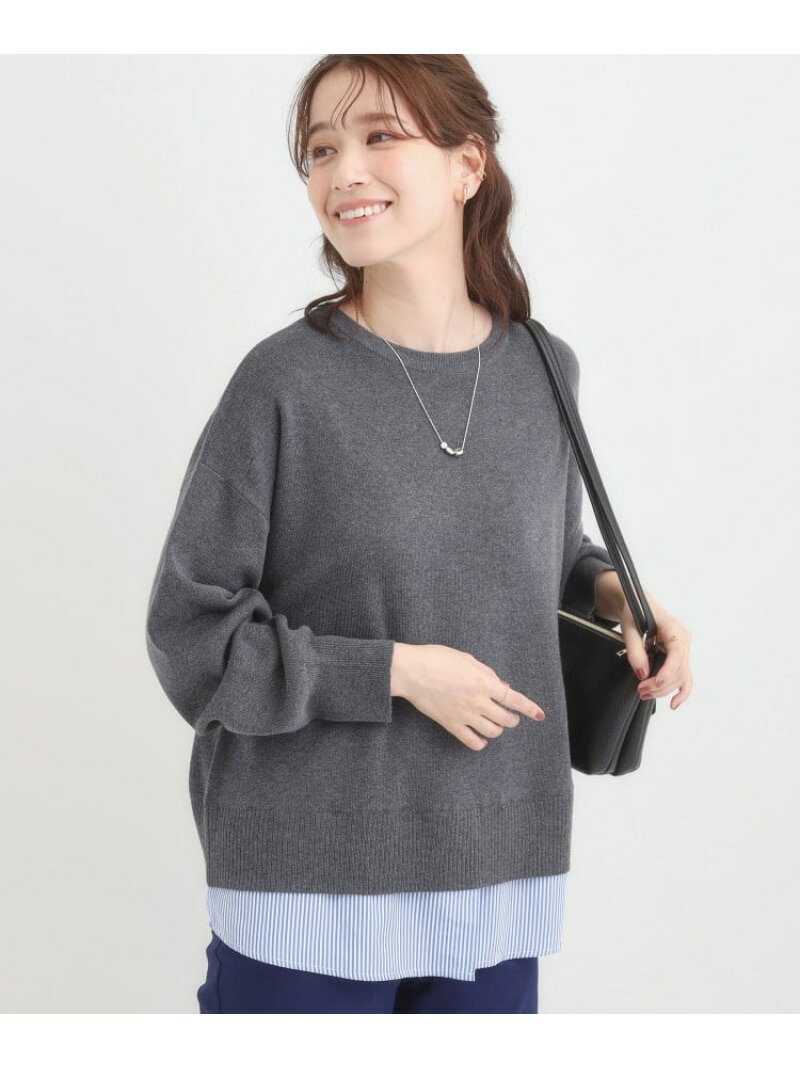 【SALE／10%OFF】【洗える/毛玉になりにくい】裾フェイクレイヤード SHOO・LA・RUE シューラルー トップス ニット グレー グリーン ベージュ レッド ブルー【RBA_E】[Rakuten Fashion]のサムネイル